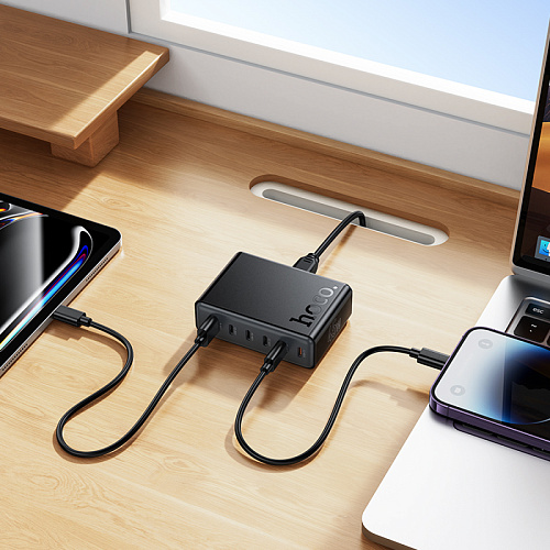 Сетевое зарядное устройство, 5 PD 45W + 1 USB (C150A), HOCO, 1.5м, цвет черный