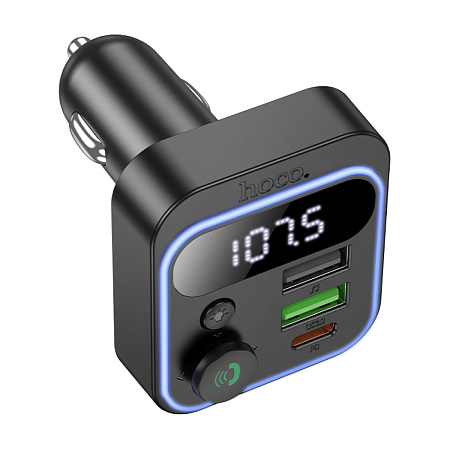 Bluetooth FM модулятор, E85 Tiger, HOCO, 1 USB QC3.0+1 PD (20Вт)+1 USB 5V/0.5A (для USB накопителя), черный
