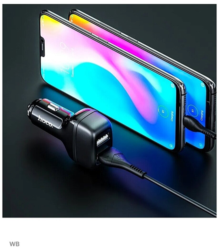 Автомобильное зарядное устройство, 2 USB 2.4A (Z36), usb cable Type-C, HOCO, белый