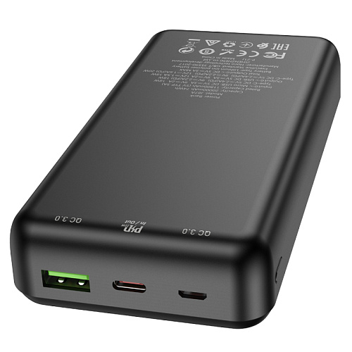 Универсальный Доп. Аккумулятор 20000mAh, J87A, HOCO, выход 1 USB (18W), 1 PD (20W), вход Micro/Type-C, черный
