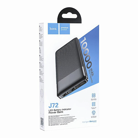 Универсальный Доп. Аккумулятор 10000mAh, J72, HOCO, 2 USB (5V/2.0A), черный