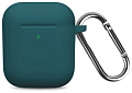 Чехол силиконовый для Airpods 1/Airpods 2 case, X-CASE, темно-зеленый с карабином (Atrovirens)