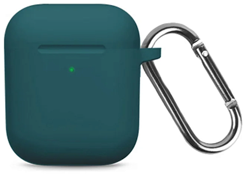 Чехол силиконовый для Airpods 1/Airpods 2 case, X-CASE, темно-зеленый с карабином (Atrovirens)