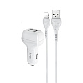Автомобильное зарядное устройство, 2 USB 2.4A (Z36), usb cable lightning, HOCO, белый