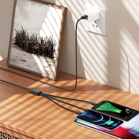 USB дата кабель Lightning+Micro+Type-C, X74, HOCO, черный