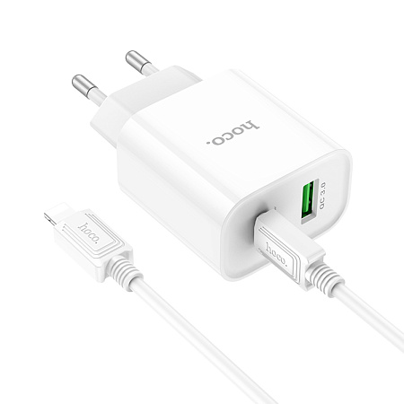 Сетевое зарядное устройство, 1 PD 20W + 1 USB 3.0 QC (C80A Plus), HOCO, Type-C to Lightning, белый