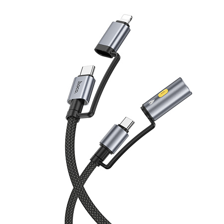 Кабель с Type-C/прикуриватель на Lightning/Type-C, U138, HOCO, черный