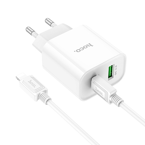 Сетевое зарядное устройство, 1 PD 20W + 1 USB 3.0 QC (C80A Plus), HOCO, Type-C to Lightning, белый