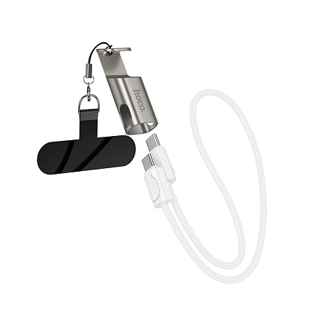 Кабель Lightning to Type-C (PD), HOCO, X126, 0.35 метра, шнурок на руку с креплением под чехол, 30W, светло серый