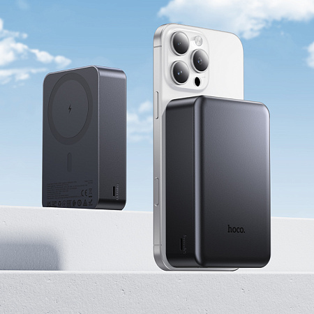 Универсальный Доп. Аккумулятор 20000mAh, J160B, HOCO, 1 PD 20W, беспроводная зарядка (MagSafe), серый