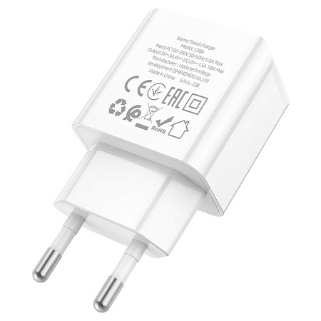 Сетевое зарядное устройство, 1 USB 3.0A (C98A), HOCO, белый