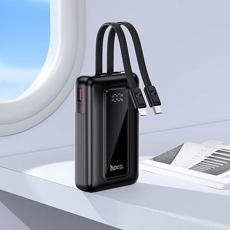 Универсальный Доп. Аккумулятор 10000mAh, J162, HOCO, выход: 1 USB (22.5) 1 PD (20W) кабель: Type-C, Lightning, черный