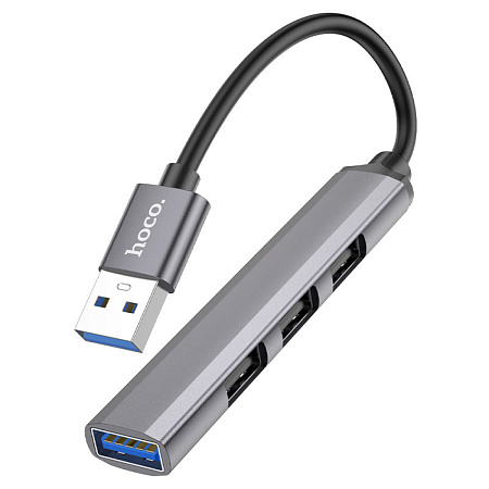 USB Хаб (HB26) c 1 USB на 1 USB 3.0 + 3 USB 2.0, HOCO, металлический серый