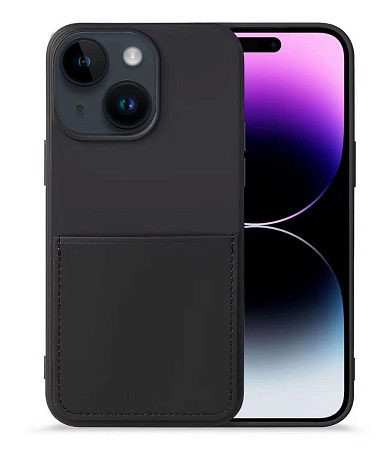Чехол силиконовый для iPhone 14 (6.1), с карманом для карты, с защитой камеры, X-CASE, черный