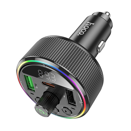 Bluetooth FM модулятор, E82, HOCO, 1 PD (30W), 1 USB (QC), черный