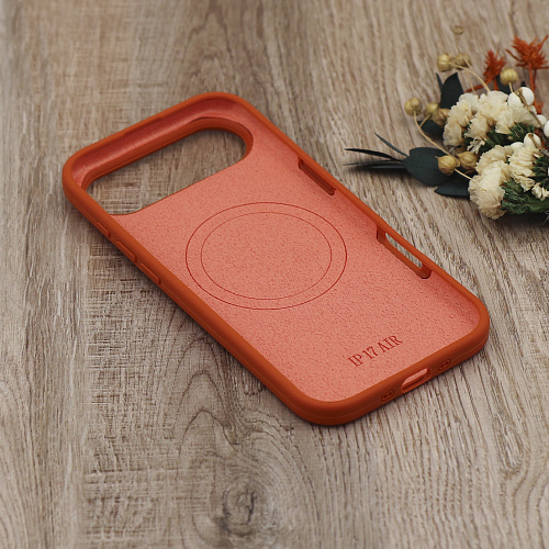 Чехол-накладка для iPhone 17 Air, Silicon Case, магнитный (MagSafe), с дизайном, без лого, X-CASE, оранжевый
