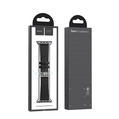 Ремешок на руку для Apple Watch 44/45/46/49 мм, HOCO, WA17, коровья кожа, черный