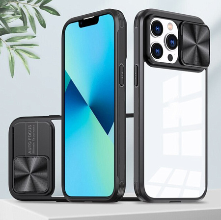 Чехол силиконовый для iPhone 14 Pro (6.1), с выдвижной защитой камеры, X-CASE, черный