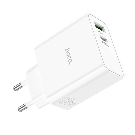 Сетевое зарядное устройство, 1 PD 65W + 1 USB 18W (C113A), HOCO, белый