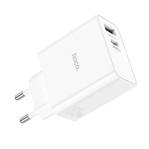 Сетевое зарядное устройство, 1 PD 65W + 1 USB 18W (C113A), HOCO, белый