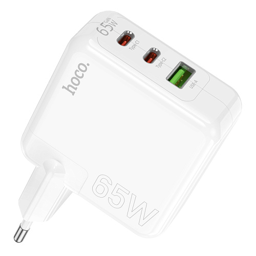Сетевое зарядное устройство, 2 PD 65W + 1 USB 18W (C115A), HOCO, белый