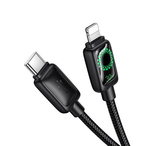 Кабель Lightning to Type-C (PD), HOCO, U146, 1.2 метра, 30W, с дисплеем, цвет черный