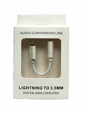 Переходник Lightning to наушники Jack, без bluetooth, музыка, без поддержки разговора, переключение громкости, белый