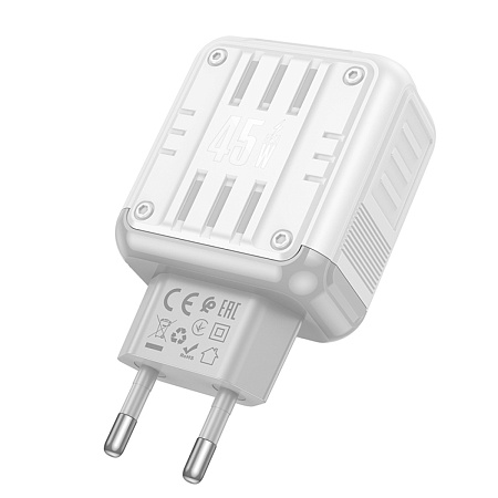 Сетевое зарядное устройство, 1 PD 45W + 1 USB 3.0 QC (C136A), HOCO, белый