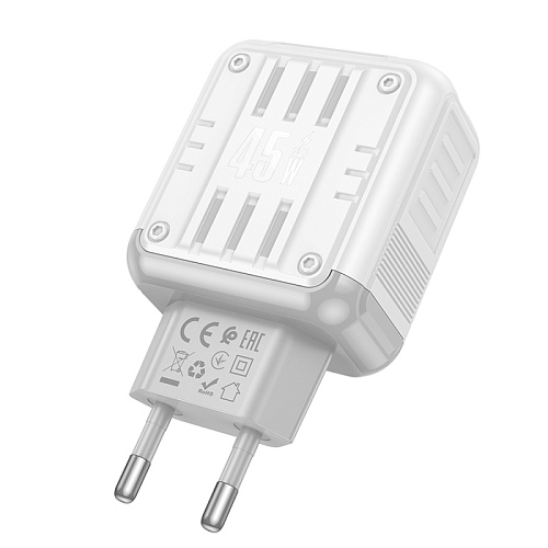 Сетевое зарядное устройство, 1 PD 45W + 1 USB 3.0 QC (C136A), HOCO, белый