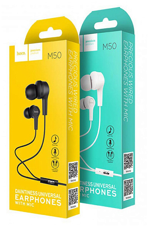 Проводные наушники M50 Daintiness Universal Earphone, HOCO, вакуумные с микрофоном, белые