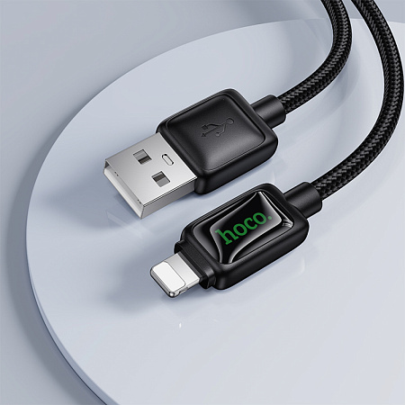USB дата кабель Lightning, HOCO, U146, 1.2 метра, с дисплеем, цвет черный