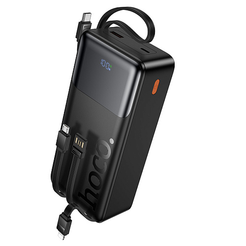 Универсальный Доп. Аккумулятор 30000mAh, J156B, HOCO, выход: 1 USB, 1 PD (20W), кабель: Type-C, Lightning, Micro, черный