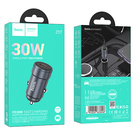 Автомобильное зарядное устройство, 1 PD 30W (Z57), HOCO, серый