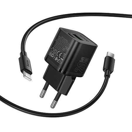 Сетевое зарядное устройство, 1 PD 20W + 1 USB 3.0 QC (N65), HOCO, Type-C to Type-C, черный