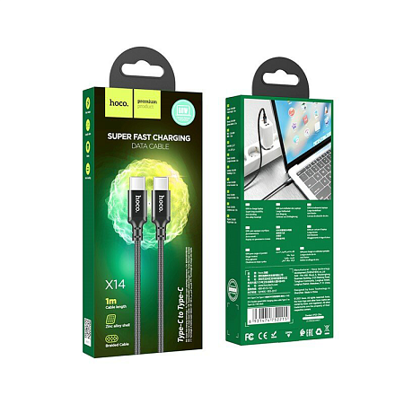 Кабель Type-C на Type-C, HOCO, X14, Fast Charge 60W, черный