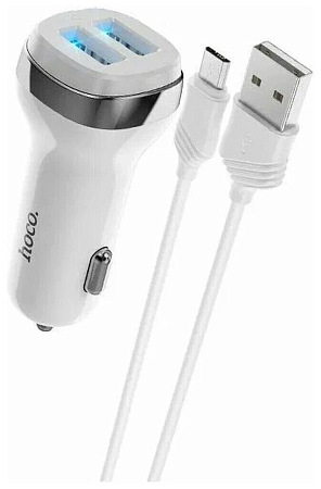Автомобильное зарядное устройство, 2 USB 2.4A (Z40), usb cable micro, HOCO, белый