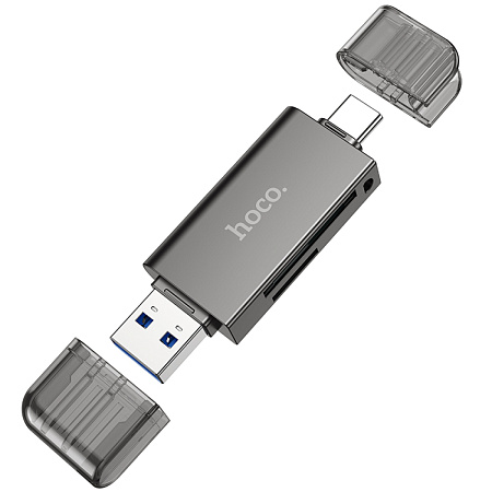 Картридер, USB/Type-C 3.0, HB39, HOCO, поддержка TF/SD карт, серый