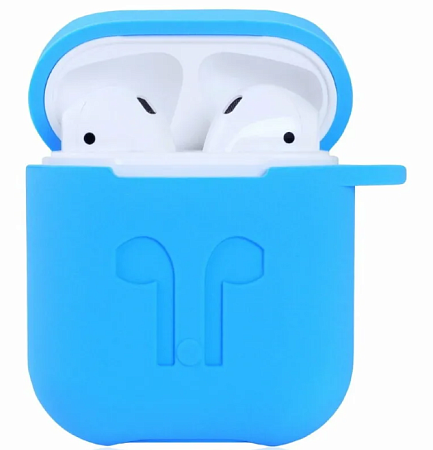 Чехол силиконовый для Airpods 1/Airpods 2 case, X-CASE, голубой с карабином, &