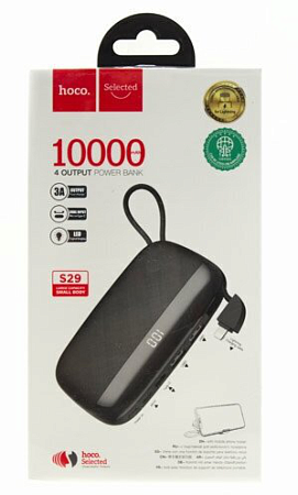 Универсальный Доп. Аккумулятор 10000mAh, S29 встоенный кабель Type-C, HOCO, черный