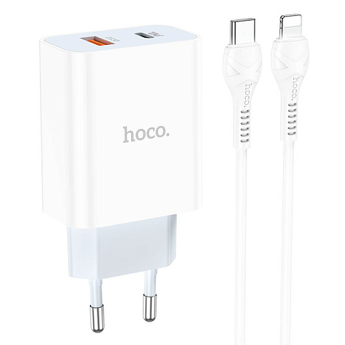 Сетевое зарядное устройство, 1 PD 20W + 1 USB 3.0 QC (C97A), HOCO, Type-C to Lightning, белый