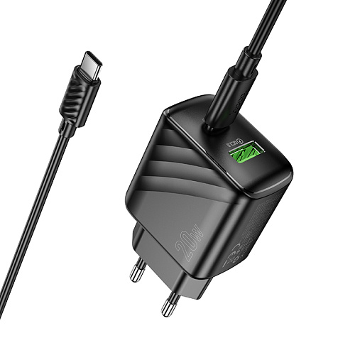 Сетевое зарядное устройство, 1 PD 20W + 1 USB 3.0 QC (CS25A), HOCO, Type-C to Type-C, черный