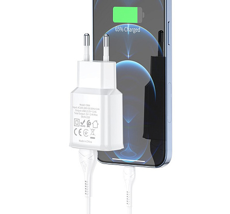 Сетевое зарядное устройство, 2 USB 2.4A (C88A), HOCO, Lightning, белый