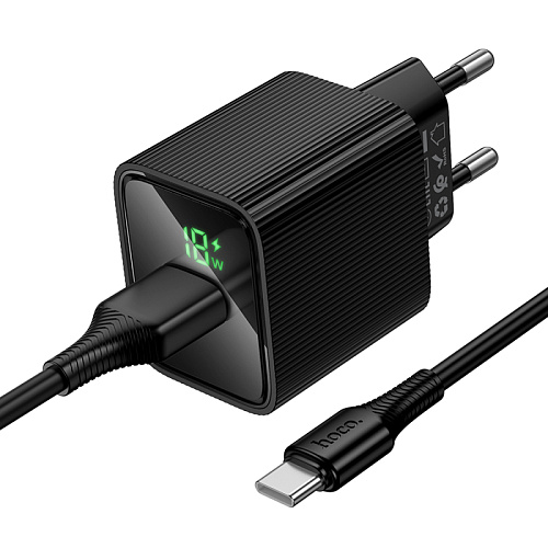 Сетевое зарядное устройство, 1 USB 3.0 QC (CS81A), HOCO, Type-C, с дисплеем, черный
