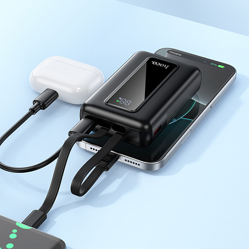 Универсальный Доп. Аккумулятор 10000mAh, J162, HOCO, выход: 1 USB (22.5) 1 PD (20W) кабель: Type-C, Lightning, черный