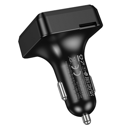 Bluetooth FM модулятор, E89, HOCO, 1 PD (30Вт)+1 USB 3A (15Вт)+1 USB 5V/0,5A (для USB накопителя), черный