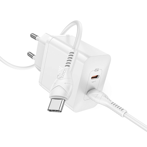 Сетевое зарядное устройство, 2 PD 45W (N35), HOCO, Type-C to Type-C, белый