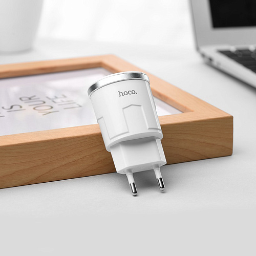 Сетевое зарядное устройство, 2 USB 2.4A (C38A), HOCO, белый