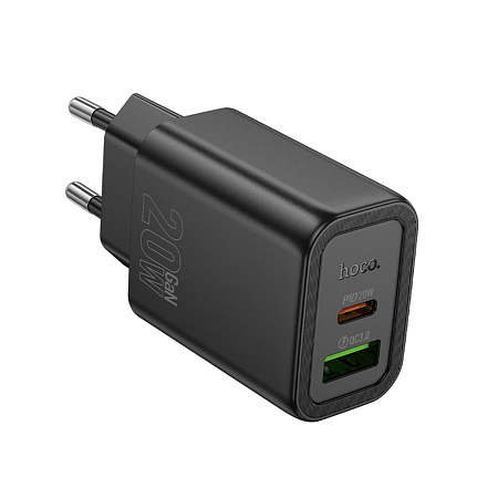 Сетевое зарядное устройство, 1 USB 3.0 QC+1 PD 20W (N61), HOCO, черный