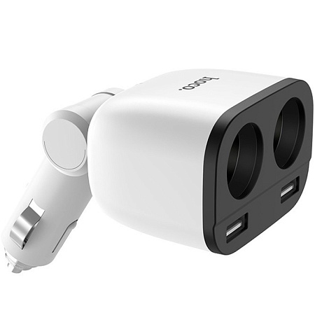 Разветвитель прикуривателя на 2 USB + 2 прикуривателя (display), Z28, HOCO, белый
