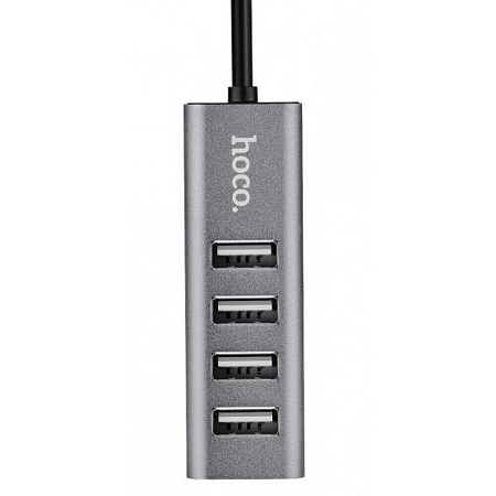 USB Хаб (HB1) c 1 USB на 4 USB, HOCO, серый